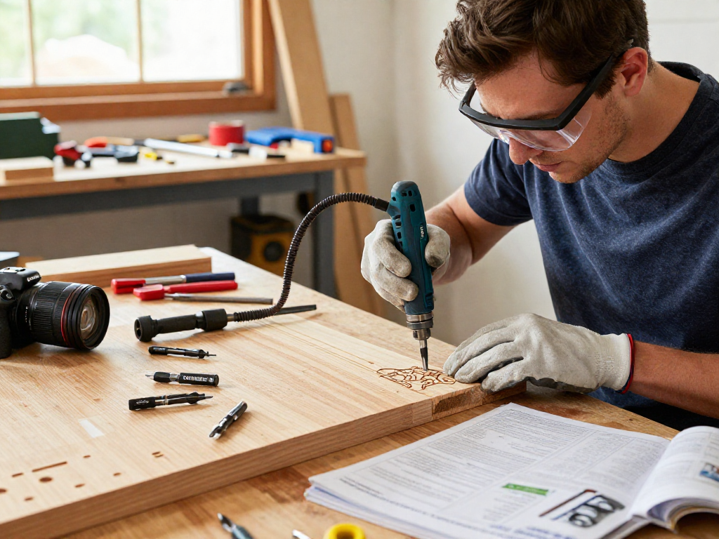 Utilizzo del Dremel 8260 per progetti di fai-da-te in un ambiente di lavoro luminoso e organizzato.
