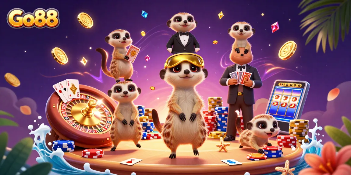 Go88 offers an exciting gaming experience with lively meerkats running a colorful casino.