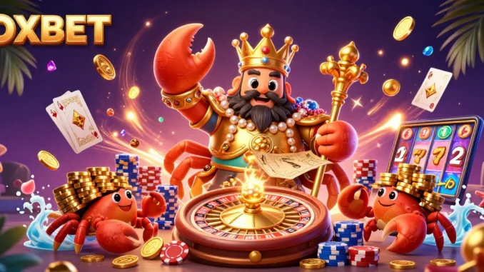 Experience exciting gameplay at OXBET, featuring a golden crab emperor and vibrant casino elements.