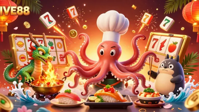 Experience thrilling gaming moments at FIVE88 with a vibrant 3D circus featuring colorful characters and cash-winning elements.