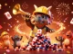 Engage with F8bet through this vibrant 3D illustration showcasing playful dinosaurs celebrating their casino victory.