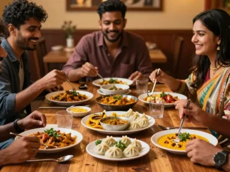 A vibrant dining experience featuring authentic Indian curry and momo dumplings from https://namastecurryandmomo.com, showcasing joy and culture.