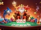 Bet with onbet at a vibrant 3D casino scene featuring Neptune, poker elements, and colorful chips.